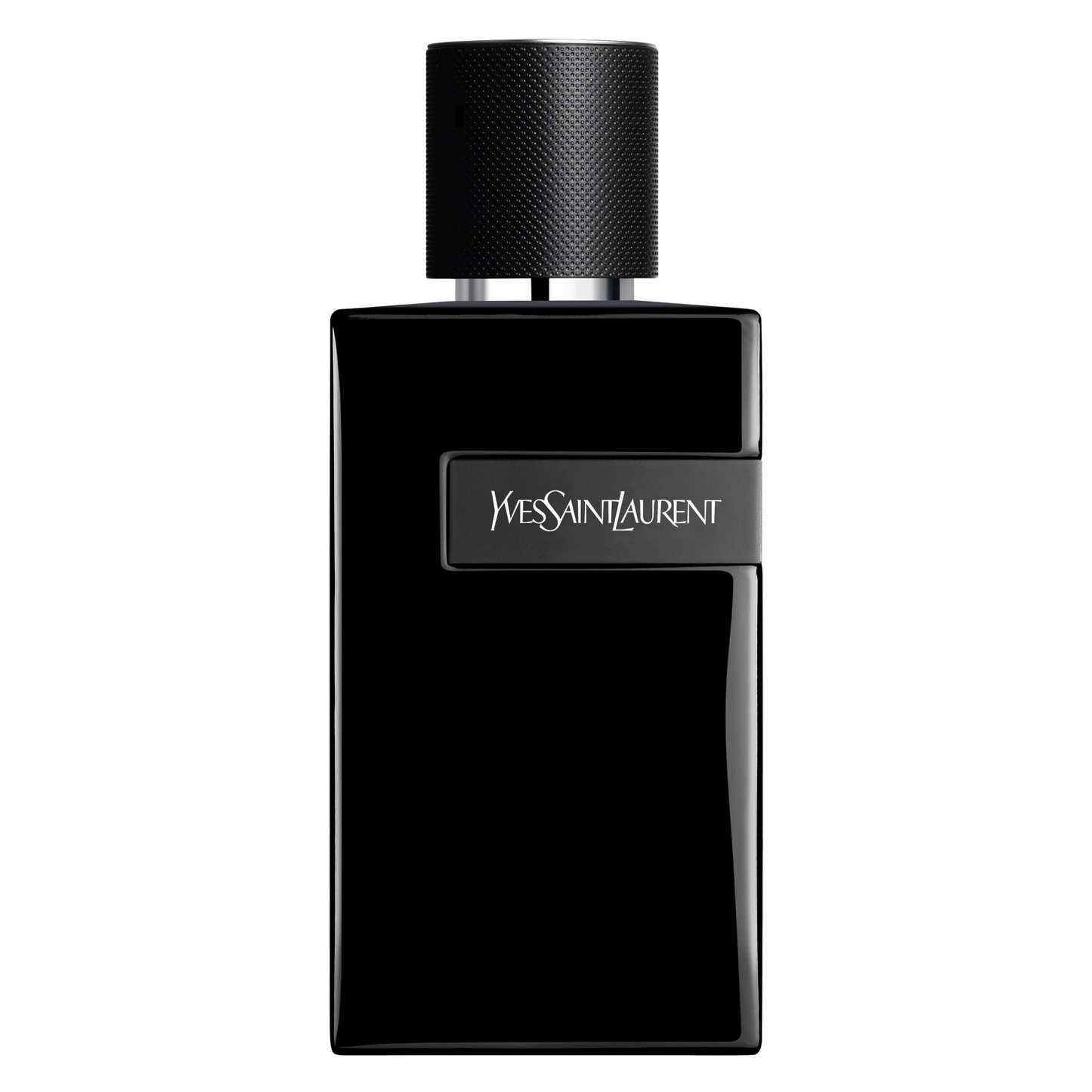 Yves Saint Laurent Y Le Parfum bottle in black glass with bold silver Y and matte cap