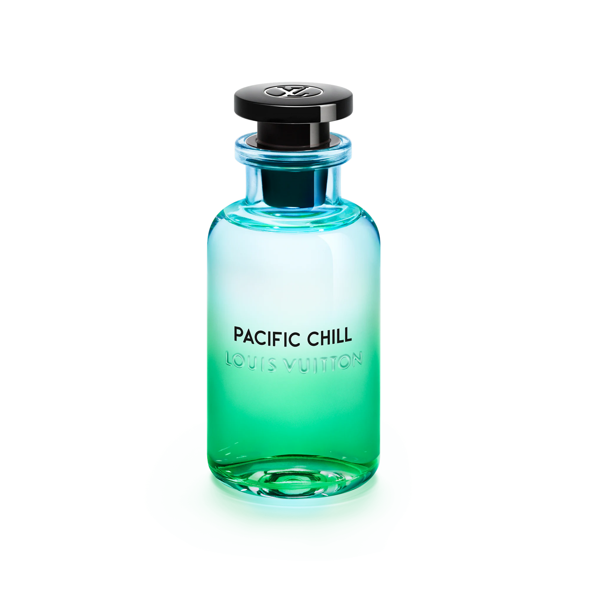 Louis Vuitton Pacific Chill cologne bottle in gradient blue and green glass with rounded cap