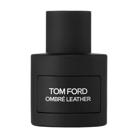 Tom Ford Ombre Leather fragrance bottle in smooth black with minimalist white label
