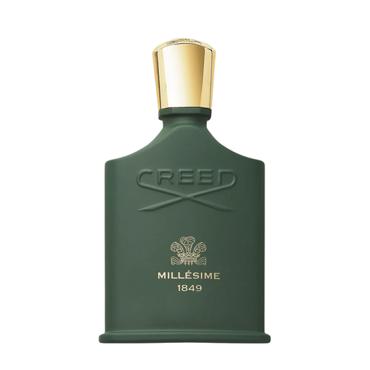 Creed Millésime 1849 bottle in transparent glass with black and silver detailing